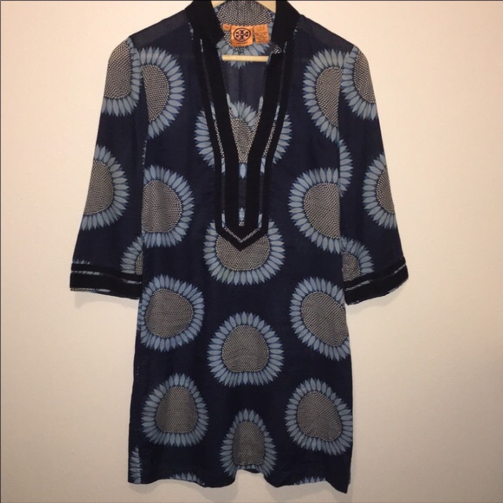 Tory Burch Navy Sunflower Tunic Dress